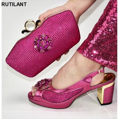 New Fashion Bag and Shoe Set Fuchsia Bag and Shoe Set Fashion Italian Women Wedding Pumps with Purse Bag and Shoe Woman Wedding