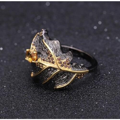 Zircon Wedding Rings for Women Girls Black Gold Elegant Leaves Ring Italian fashion jewelry gift for women