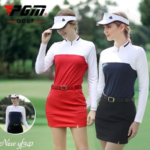PGM Spring Autumn Golf Clothes Womens Long Sleeve T Shirt Sports Wear Short Package Hip Skirt Slim Apparel Tennis Baseball Lady