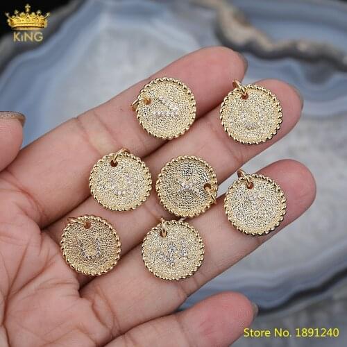 10pcs Gold Capital Letter Coin Pendant For Jewelry Making,Inlay Tiny Zirconia Letter Pendant For DIY Jewelry Accessories Bulk