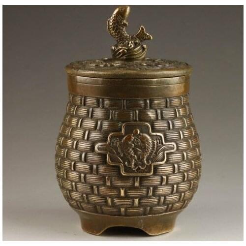 Elaborate Chinese Classical Vintage Handmade Old Copper Fish Jar / Pot