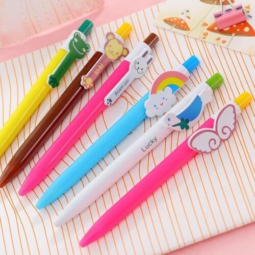 1Pcs Cute Kawaii Ballpoint Pens School & Office Supply Funny Cartoon Animal Cat Butterfly Monkey Frog Rainbow Student Stationery