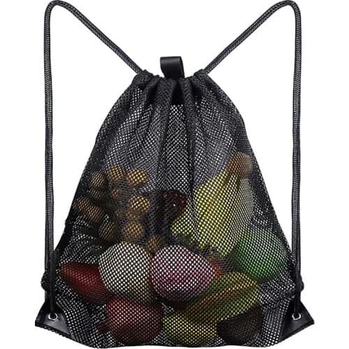 Heavy Duty Mesh Drawstring Bag, Sport Equipment Storage Bag for Beach, Swimming 066F