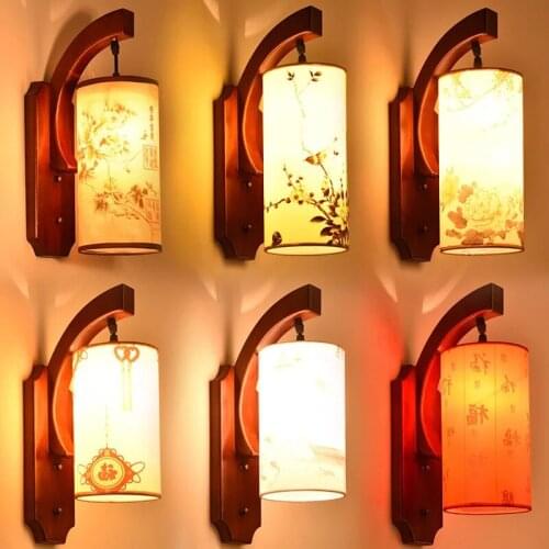 Chinese Style Solid Wood Wall Lamp Living Room Aisle Bedroom Cafe Shop E27 Lamp Chinese Style Retro Wall Lamp Bra