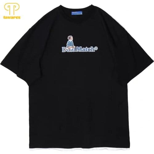 TAVARES Men Short Sleeve Fun Printing Round Neck Men Summer Round neck Casual Cotton Simple T-shirt Breathable Loose Clothes