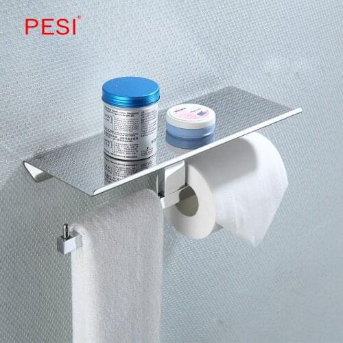 Toilet Paper Holder Wall Mount Tissue Roll Hanger with Mobile Phone Shelf Bathroom Hardware Accessories,Chrome