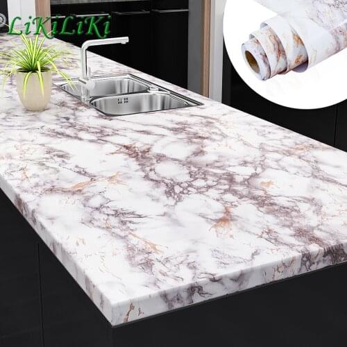 Waterproof Marble Self Adhesive Wallpaper Vinyl Film Wall Stickers Bathroom Kitchen Cupboards Home Improvement House Decoration