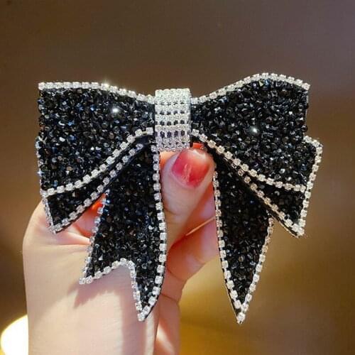 Fashion Black Ribbon Bowknot Hair Clip Hair Pin Rhinestone Crystal Headband for Women Imitation Pearl Hair Jewelry Accessories