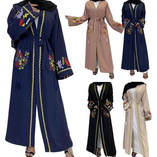 Muslim Embroidery Ethnic Open Abaya Islamic Clothing Arabic Middle East Dubai Ramadan Kaftan Turkey Women Kimono Cardigan Robe