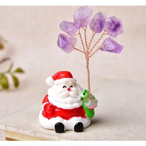 1PC Santa Claus Natural Amethyst Lucky Tree Stone Mineral Ornaments Home Decoration Healing Stone Figurine Christmas Decoration