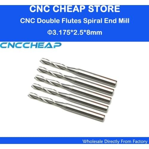 10pcs Endmill Double Flute Spiral Bit CNC Router Bits Shank 1/8" CED 2.5mm CEL 8mm