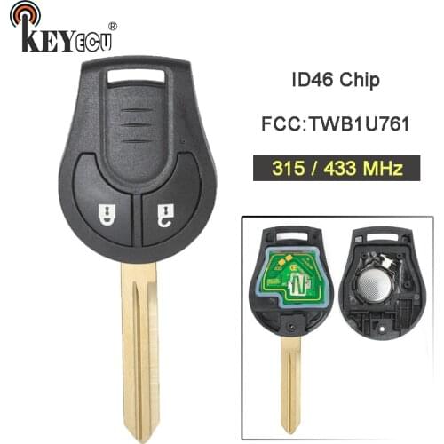KEYECU 315/433MHz ID46 Chip Replacement 3 Button Remote Key Fob for Nissan Micra K14 FCC:TWB1U761