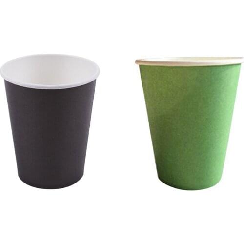 40 Paper Cups (9Oz) - Plain Solid Colours Birthday Party Tableware Catering(Green&Black)