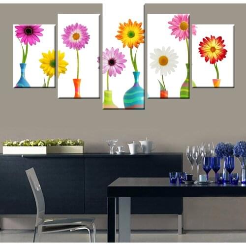 5 Panel Colorful Chrysanthemum Landscape Modern Canvas Painting HD Printing Modular Poster Wall Art Living Room Home Decoration