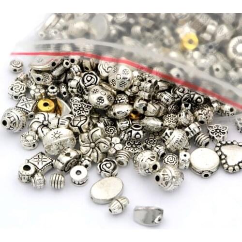 50pcs 5-12mm Mix Tibetan Silver Tube Cube Flat Flower Small Big Metal Spacer Beads For Jewelry Making Diy Bracelet Accessorie