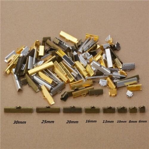 50PCS/lot Ribbon End Fasteners Caps Flat Cover Clasps Leather Cord Clips Wax Cotton Rope Crimp Beads Necklace Bracelet Ends