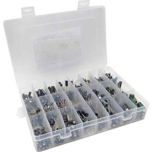 500PCS/lot 0.1UF-1000UF 24Values Aluminum Electrolytic Capacitors 16-50V mix Electrolytic capacitor Assorted kit and storage box