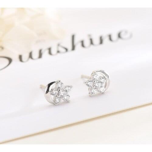 Stud Earrings 925 Sterling Silver Earrings for Women Elegant Wedding Jewelry Trend Gift Ladies Design Moon Star Crystal 2020 New