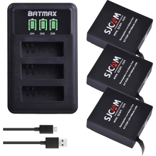 Batmax 3pc Original SJCAM SJ7 Star Battery+LED 3-Slot USB Charger for SJCAM SJ7 Star Sports Action Camera Accessories