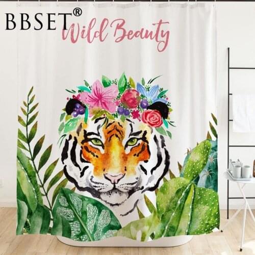 Watercolor Animals Shower Curtain Beauty Tiger Wearing A Wreath Pattern Waterproof Multi-size Douchegordijn Bathroom Decor