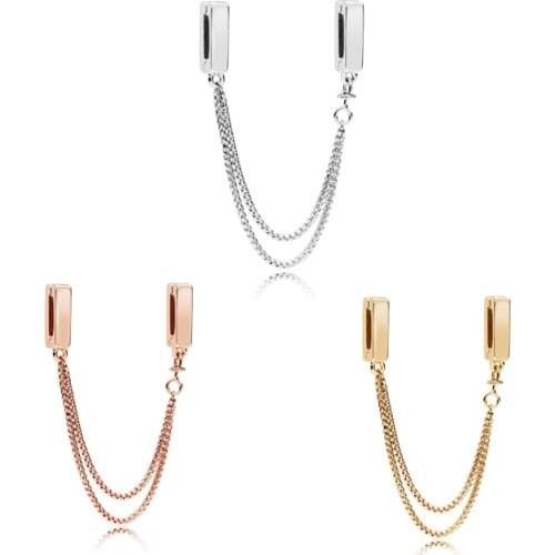 Free Shipping Authentic 925 Sterling Silver Reflexions Safety Chain Charms Fit Original Bracelet For Women DIY Jewelry S925 Bead