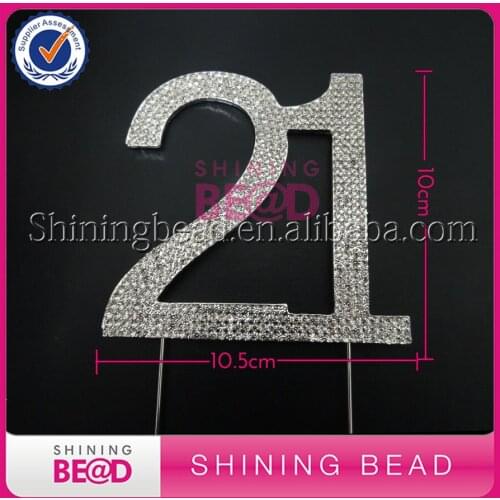 Free Shipping,Large Sliver Number 21 Rhinestone Birthday Cake Topper,Number 21 Rhinestone Cake Topper For Party,10pieces/lot