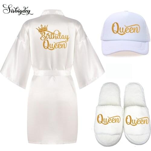 Glitter gold Birthday Queen robe with crown birthday girl satin robe party kimono robes 2019 Gift for Her Princess Spa robes