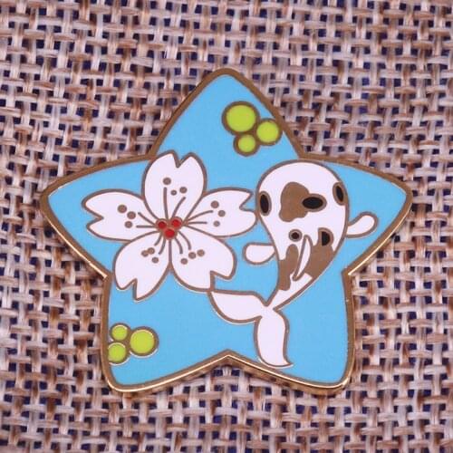 Whale and sakura brooch flower stars pin cute ocean animal jewelry cherry blossom badge sea lovers gift kids backpack accessory