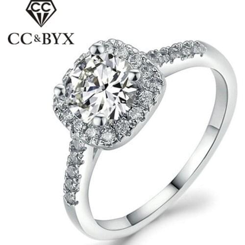 CC Rings For Women Fashion Jewelry Cincin Wanita Square Silver Color Bride Wedding Ring Engagement Accessories Bijoux CC623