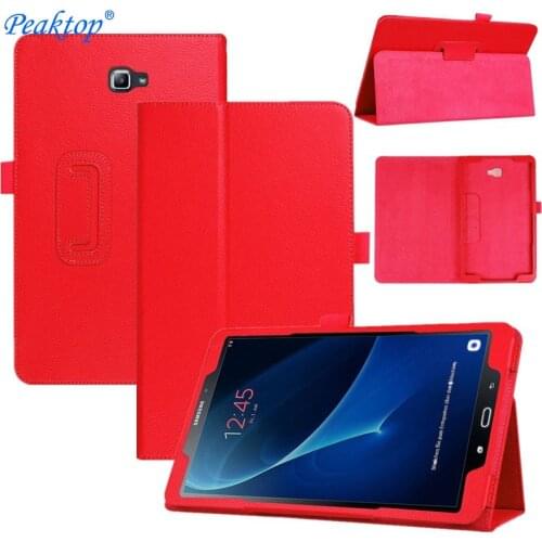 Tablet Case for Samsung Galaxy Tab A A6 10.1 2016 T585 T580 SM-T580 T580N PU Leather Slim Folding Litchi Style Funda Cases+Film