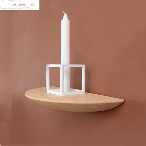 Wooden Wall Shelf Semicircle Solid Wood Wall Hanging Storage Rack Home Living Room Decoration Organizer White Wax Wood Shelf