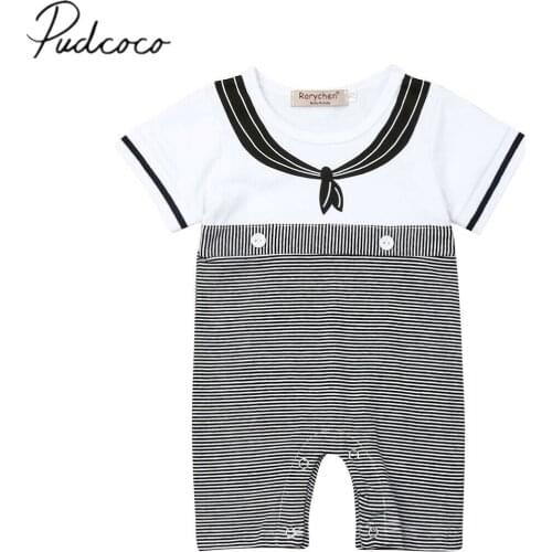 2019 Baby Summer Clothing Toddler Baby Girl Boys Romper Clothes Striped Short Sleeve Cotton Jumpsuit Navy Style Outfit Sunsuit