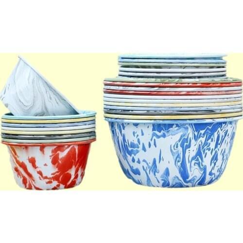Enamel Creative Colorful Cloud Bowls Home Nostalgic Lard Bowls Thick Soup Pots Rice Bowls Retro Mix Salad Bowls