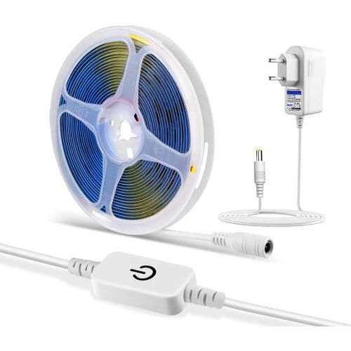 CRI 90 High Brightness Flexible COB LED Strip DC12V Dimmable Linear Light RA90 Touch Switch Kitchen Cabinet Backlight Lighting