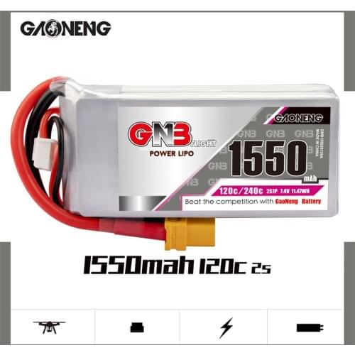 GNB 1550mAh 2S 7.4V 120C Lipo Battery XT60 Plug Connector Built-in fiberglass board for RC FPV Racing Drone Frame Kit Spare Part