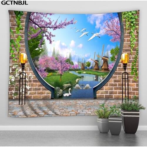 Landscape Tapestry Chinese Style Beautiful Natural Forest Background Wall Hanging Hippie Tapestries Boho Bedroom Decor Blanket