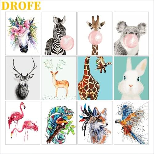 DROFE 40x50cm Frameless Painting By Numbers Animals On Canvas Pictures By Numbers Home Decoration DIY Minimalism Style