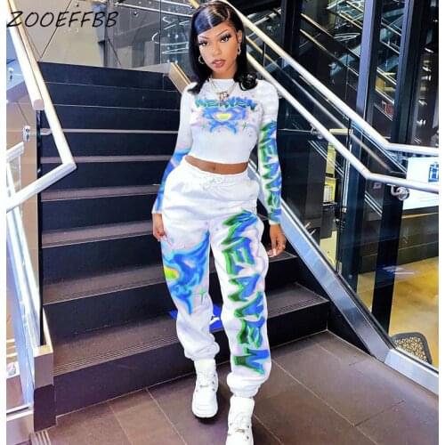 ZOOEFFBB 2 Piece Joggers Women Set Long Sleeve Crop Top and Sweatpants Fall Clothes Lounge Wear Outfits Matching Sets Tracksuit