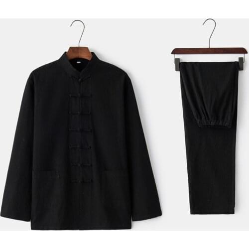 Kung Fu Suit Mens Cotton Linen Chinese Style Long Sleeve Shirt&Long Pants Sets Hot Sale Tai Chi Clothing vestido chines