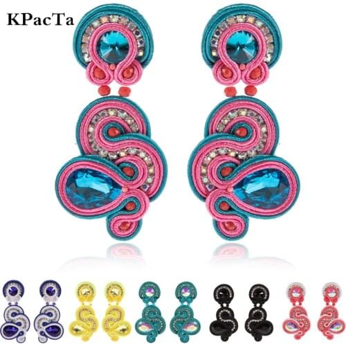 KPACTA 2019 New Design Ethnic Style Leather Drop Earrings Fashion Jewelry For Women Soutache Handmade Weaving Hanging Earring