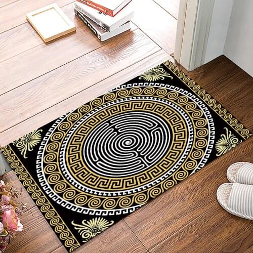 Circle Pattern Black Golden Yellow Greece Bath Rugs Non-Slip Doormat Door Mat Bathroom Accessories
