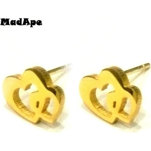 MadApe Romantic Couple Heart Stud Earrings Top Quality Stainless Steel Hollow Heart Earrings For Lover Gift Jewelry