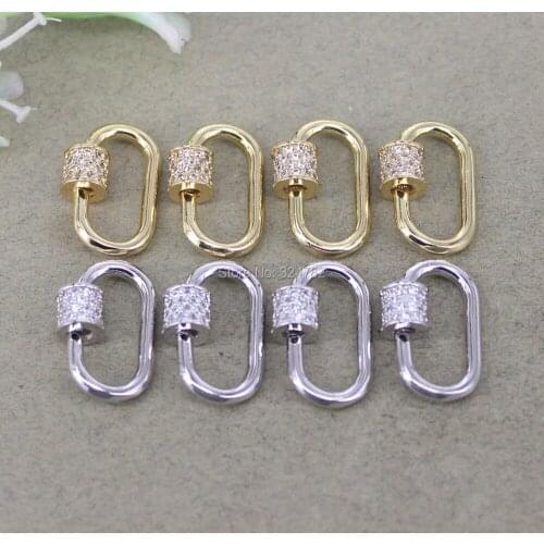 5pcs Small Size Copper Open Oval shape Screw Clasps Paved Micro CZ For Making Jewelry
