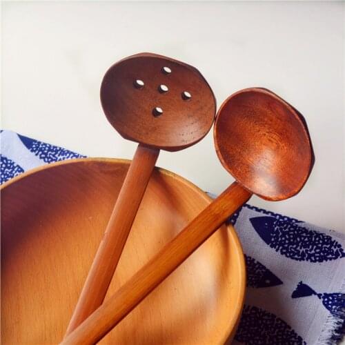 Multi-Use Nature Solid Wood Material Colander Soup Spoon Hot Pot Ramen Soup Buffet Slotted Spoon Kitchen Utensil Tool