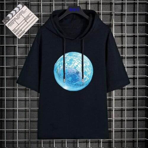 2021 summer hooded quarter sleeve short sleeve t-shirt mens loose trend graphic design top