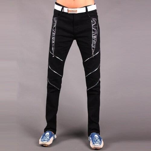Hot 2021 New Young Fashion Mens Casual Pants Tight Autumn Korean Jeans Pants Zipper Black white pants Mens Hip Hop Pants 29-33