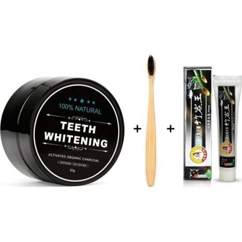 Teeth Whitening Set Bamboo Charcoal Toothpaste Strong Formula Whitening Tooth Powder Toothbrush Oral Hygiene Cleaning
