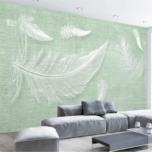 Mural papel de parede 3d para sala Small fresh Scandinavian style white feather texture TV background wall paper behang