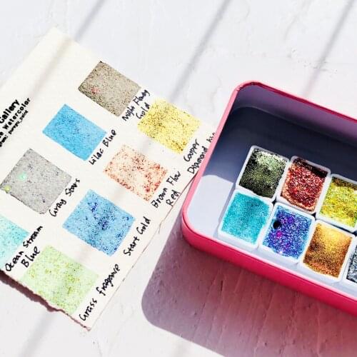 Germany Laser Diamond Metallic Water Colour Nails Art Supplies Glitter Watercolor Paint Travel Set Mica Powder Pigment