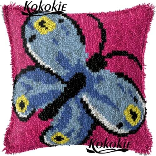 Threads embroidery latch hook rug butterfly pillow cross stitch sets sale Crocheting Rug Yarn embroider Needlework kits cushion